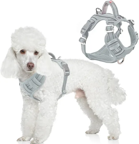 Vista 30 de BARKBAY Arnés Oxford sin tirones para perro con bolsillo para etiqueta de identificación, resistente, reflectante, fácil control para perros grandes