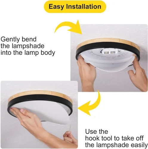 Vista 9 de Moderna lámpara de techo de madera regulable, lámpara de techo redonda negra LED empotrada, lámpara de techo minimalista para cocina, dormitorio