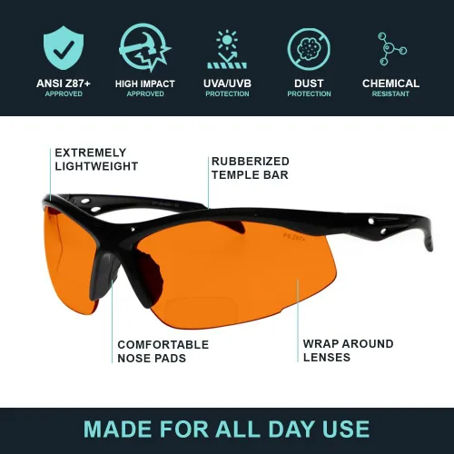 Vista 2 de Gafas de seguridad bifocales SB-9000 con lentes naranjas