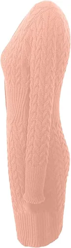 Vista 5 de Vestido de cóctel para mujer, de color sólido, de punto, mediana, manga larga, media cremallera, cuello en V, vestido de fiesta, vacaciones