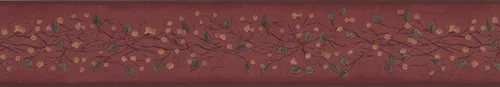 Vista 2 de Papel tapiz de bayas doradas en granate rojo con borde retro, rollo de 15 x 4 pulgadas