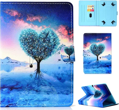 Vista 23 de Funda universal para tablet de 7 pulgadas, piel sintética [ranuras para tarjetas], cubierta magnética, para Samsung Galaxy Tab E/Tab A 7.0, Fire 7