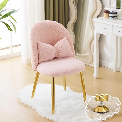 Vista 13 de Vingli Silla de Maquillaje de Pétalos con Respaldo, Silla Linda de Escritorio para Niñas Cómoda Sin Ruedas, Silla Moderna de Comedor, Silla