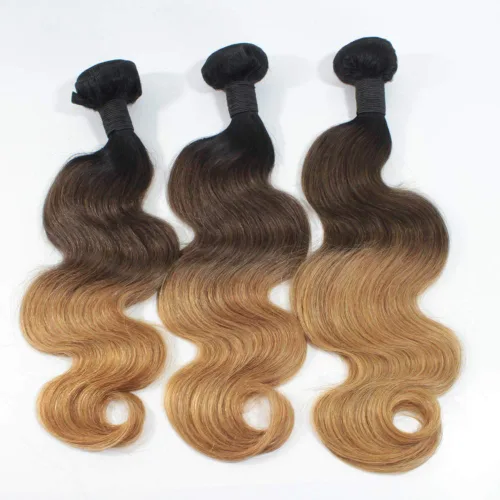 Vista 7 de Extensiones de cabello humano virgen ondulado brasileño ombré, 3 paquetes de 12 pulgadas #1B/27 rubio barato sin procesar para mujeres