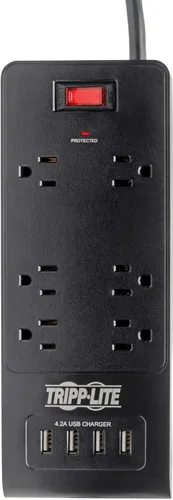 Vista 3 de Eaton Tripp Lite TLP664USBB Protector de sobretensiones de 6 tomacorrientes con 4 puertos USB Negro