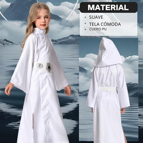 Vista 2 de Disfraz de princesa para niñas, túnica blanca con capucha, traje de Halloween