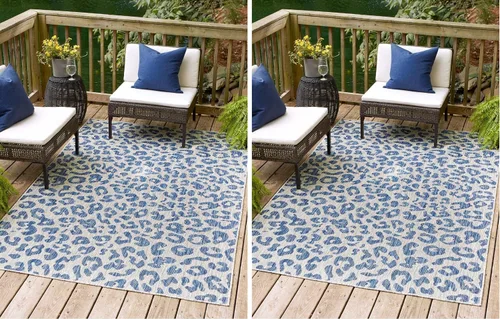 Vista 44 de Unique Loom colección Outdoor Safari Alfombra para exteriores - Leopardo (13' redonda, azul/gris)