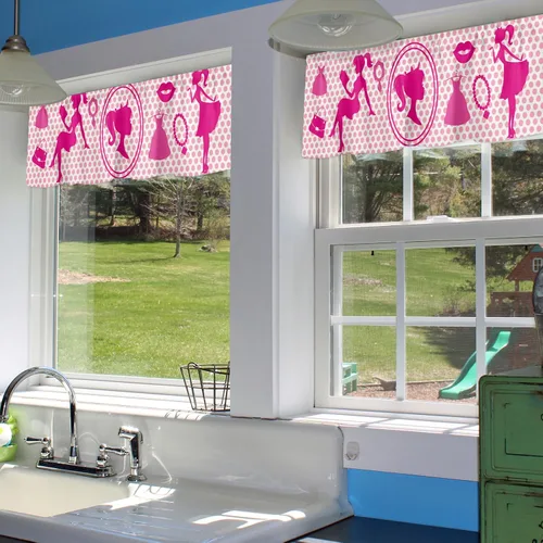 Vista 6 de Cenefa de ventana rosa para mujer, para sala de estar, cortina para dormitorio, baño, tratamiento de ventana con bolsillo para barra, decoración
