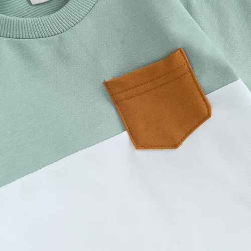 Vista 5 de 2 piezas de sudadera para bebé niño, ropa de bloque de color, manga larga, sudadera con pantalones deportivos para otoño