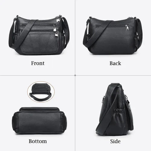 Vista 4 de Bolso cruzado para mujer, bolso de hombro suave de piel sintética, bolso mediano y espacioso, bolso de mano de moda con asa superior