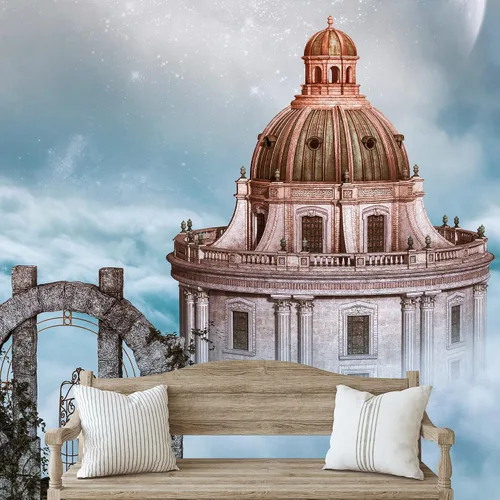 Vista 23 de IDEA4WALL Adhesivo mural removible para pared, diseño de castillo mágico de nieve y ciencia ficción, arte moderno, paisaje decorativo para sala
