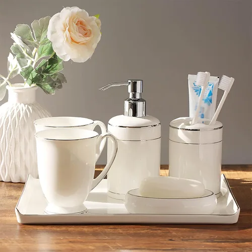 Vista 7 de Juego de accesorios de baño, 5 piezas, accesorios de baño, juego completo de accesorios de baño para apartamento