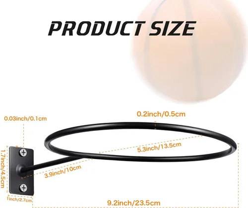 Vista 2 de Threan Soporte de pared universal para pelotas de baloncesto, exhibidor de almacenamiento de metal, color negro, para baloncesto, fútbol, espacio