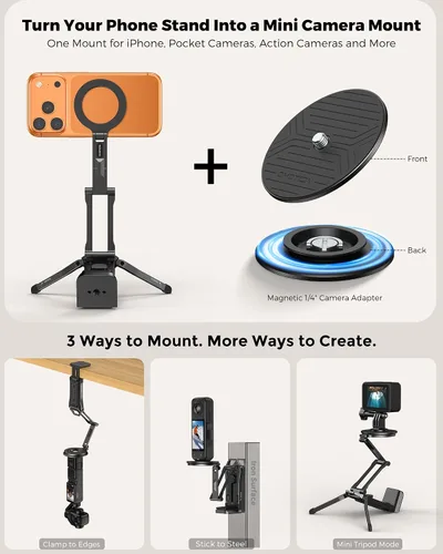 Vista 2 de OMOTON TP02-Ultra Multi-Device Camera & Phone Mount with 1/4" Adapter Black