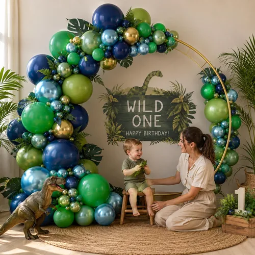 Vista 5 de Kit de guirnalda de globos azules y verdes de 134 piezas, kit de arco de globos azul marino, verde oscuro y dorado con globos cromados metálicos
