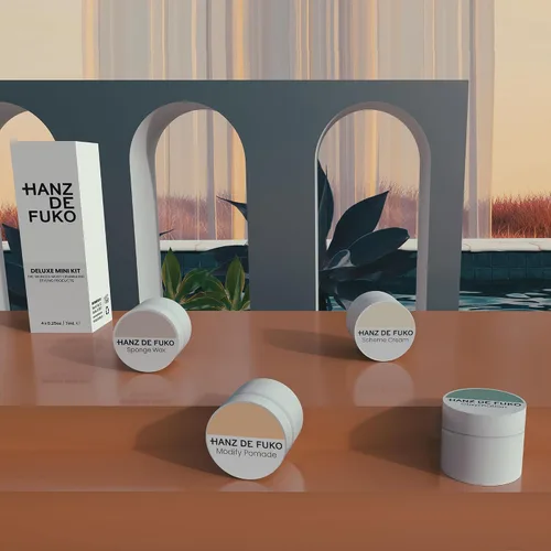 Vista 7 de Hanz de Fuko Kit de cuidado del cabello de lujo – Super Styling Sampler con Claymation, esponja cera, pomada modificada, crema Esquema – Productos