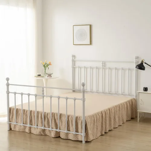 Vista 4 de Falda de cama tamaño Full con volantes y esquinas divididas, falda de cama boho acolchada caída de 14 pulgadas con plataforma, camello claro - 14