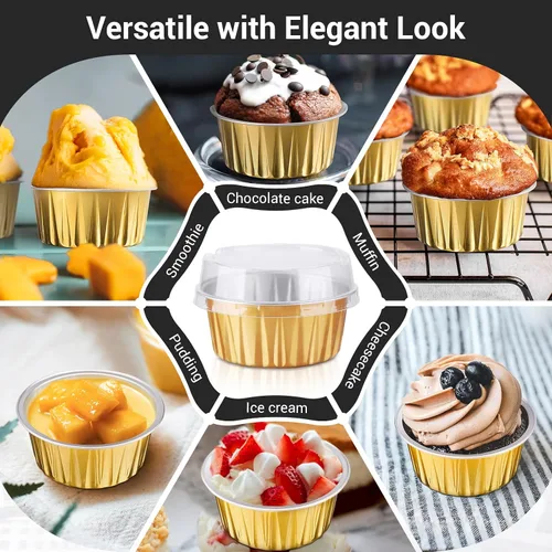 Vista 7 de EUSOAR Forros para cupcakes para hornear, 50 forros para magdalenas de 5 onzas, moldes de papel de aluminio desechables, recipientes de postre