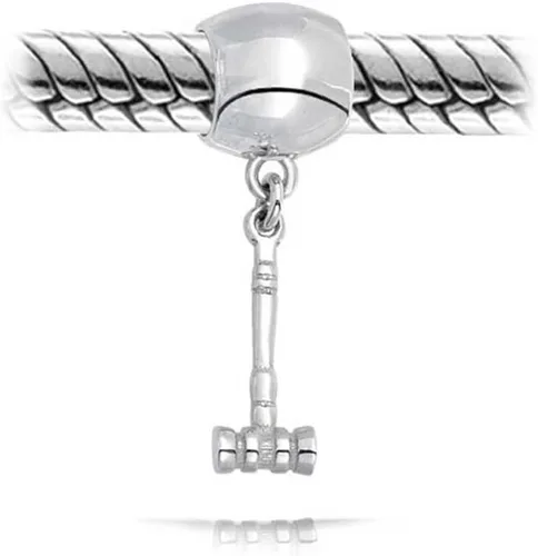 Vista 2 de Squash Racquetball Deportes Raqueta de tenis Croquet Lacrosse Polo Cricket Mazo Deportivo Gavel Charm Bead para Mujeres para Adolescentes Plata