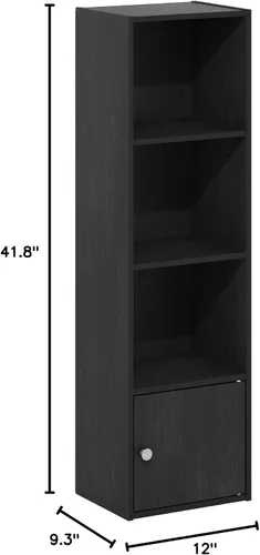 Vista 8 de Furinno Luder Estantería con armario de almacenamiento de 1 puerta, madera negra