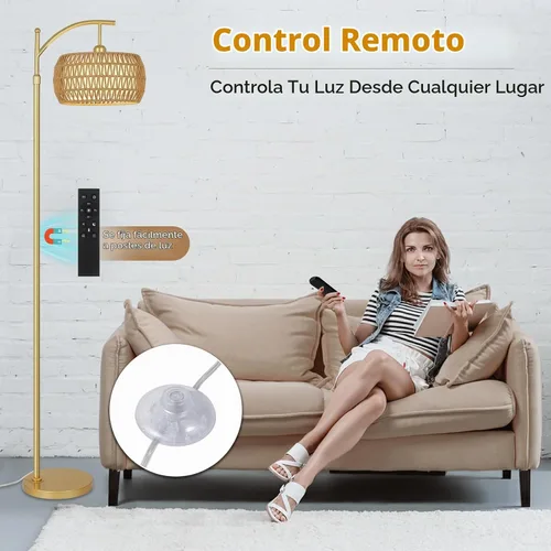 Vista 3 de eyassi Lámpara de pie de arco con 3 temperaturas de color, lámpara de pie LED dorada con control remoto y bombilla regulable continua, lámpara
