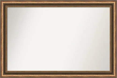 Vista 148 de Amanti Art Espejo de baño de bronce para sobre fregadero, 24 x 24 pulgadas, espejo de tocador cuadrado estrecho de bronce Manhattan, marco de madera