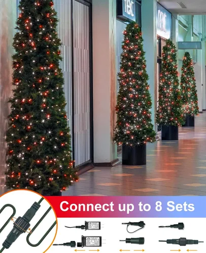 Vista 4 de Tira de luces LED de Navidad de 40 pies para exteriores, luces rojas y blancas de Navidad impermeables, 8 modos y temporizador, luces de árbol