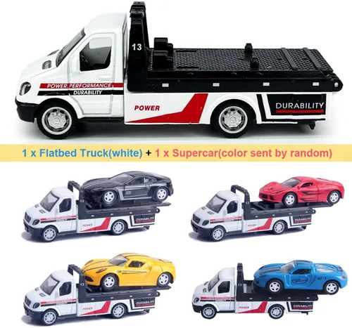 Vista 3 de Camión de cama plana, camión de rescate, remolque de transporte, transportador de automóvil, vehículos de metal fundido a presión, juego
