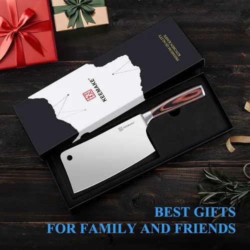 Vista 7 de Cuchillo KEEMAKE de 7 pulgadas, cuchillo para carne de servicio pesado con acero alemán de alto carbono inoxidable 1.4116, cuchillo de verduras