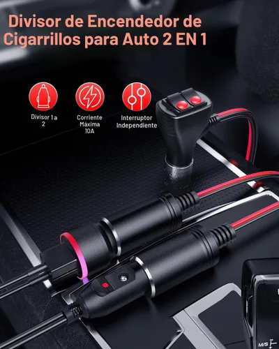Vista 3 de ELECTOP Adaptador divisor de encendedor de cigarrillos de automóvil de 1 a 2 puertos de carga, enchufe de 12 V 24 V, adaptador de divisor en Y de 2