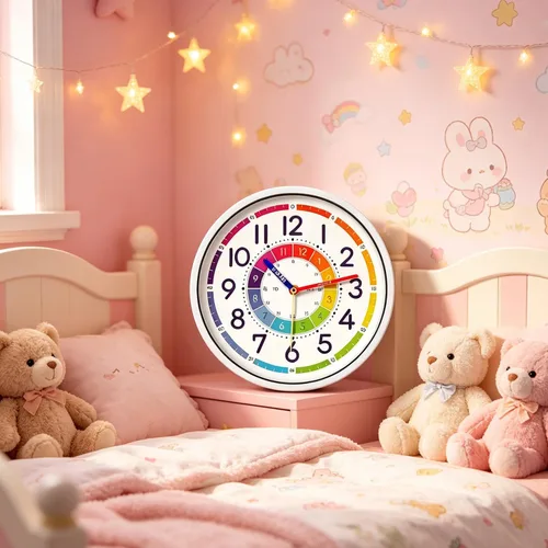 Vista 7 de Reloj de pared para niños, reloj de pared silencioso de 12 pulgadas para niños, reloj de pared decorativo de cuarzo silencioso sin tictac para aulas