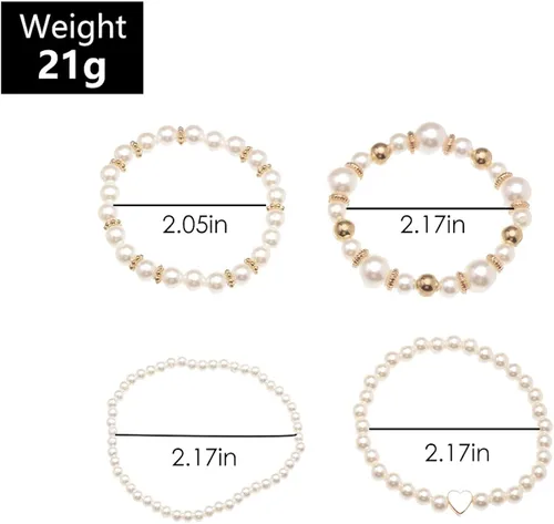 Vista 2 de Caiyao Temperament Fashion Imitated Pearl apilable capas pulseras declaración grande de perlas de imitación corazón brazalete blanco redondo perla