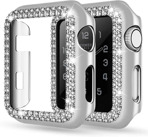 Vista 13 de Adepoy - Funda Compatible para Apple Watch de 1.496 Pulgadas Serie 3/2/1, con Brillantes, Funda Protectora con Marco de Pantalla para Mujer, Niña