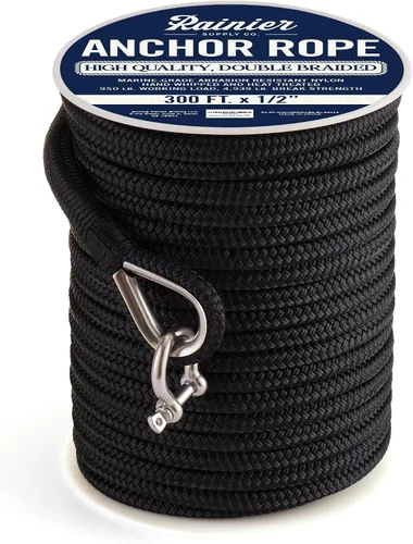 Vista 20 de RainierSupplyCo Cuerda de anclaje para barco - Línea de anclaje de cuerda marina trenzada doble - 100/150 / 200/300 pies de línea de navegación