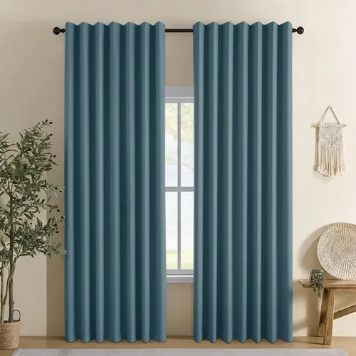 Vista 12 de Cortinas opacas 100% de lino para dormitorio, cortinas para oscurecer la habitación con pestaña trasera/bolsillo para barra, cortinas opacas