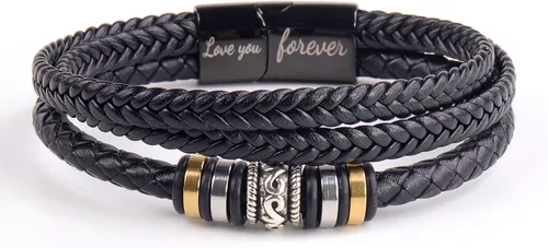 Vista 4 de LIU JUN Pulsera con texto en inglés «To My Man» para hombre, infinito de cuero trenzado para marido, regalos inspiradores de esposa "I Love You