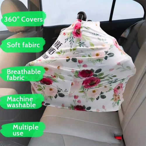 Vista 5 de Toldo para asiento de automóvil para bebé, fundas de asiento de automóvil con diseño de flores para recién nacido, fundas de cochecito infantil