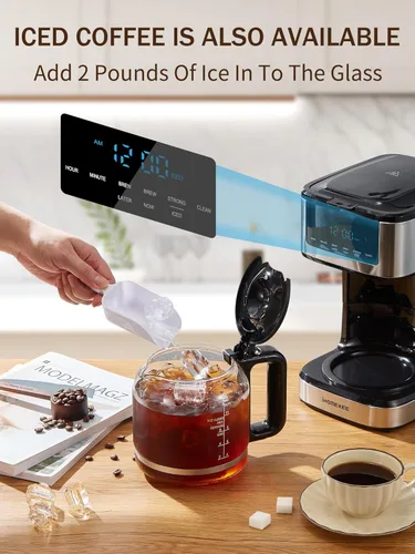 Vista 4 de Ihomekee Cafetera, Cafetera de Goteo Programable de 12 Tazas, Máquina de Café de Goteo Regular y Fuerte con Función de Café Helado para Hogar