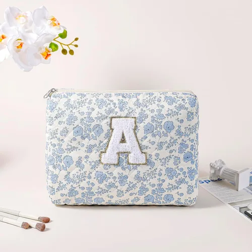 Vista 2 de Bolsa de maquillaje alfabética JOVAKIT, bolsa de cosméticos para mujeres, regalos de Navidad para niñas de 6 a 18 años, neceser de viaje con flores