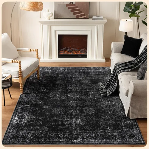 Vista 278 de Istana Alfombra larga antideslizante de 2.5 x 8 para el hogar, para pasillo y cocina, lavable, sedosa y suave al tacto, elegante, color azul y marfil