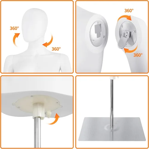 Vista 4 de maniquí femenino sin cabeza, de plástico ajustable, cuerpo medio para exhibición, con cabeza y soporte de metal, para tiendas minoristas de ropa