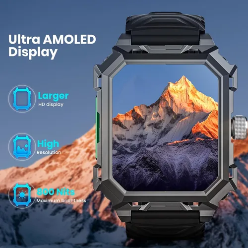 Vista 2 de Rogbid Relojes inteligentes militares para hombres, 2.06 pulgadas AMOLED IP68 impermeable Smartwatch para Android iOS, contestar/hacer llamadas