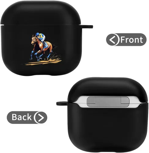 Vista 8 de Horse Racing - Funda suave compatible con AirPods 4 con hebilla colgante de carga LED visible
