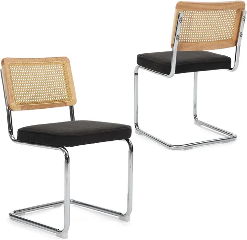 Vista 8 de Upholstered Velvet Dining Chairs Set of 2, Mid Century Modern Armless Upholstered Dining Chair with Rattan Back Stainless Chrome Frame for Dining
