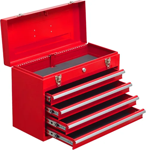 Vista 2 de Caja de herramientas portátil de acero de 20.3 pulgadas con 4 cajones, organizador de herramientas con cerradura con toboganes de rodamientos
