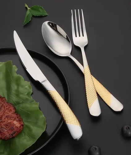 Vista 3 de Juego de cubiertos martillados para 16 cubiertos duraderos de acero inoxidable 18 10, 64 piezas de cubiertos delicados, tenedores y cucharas, juego