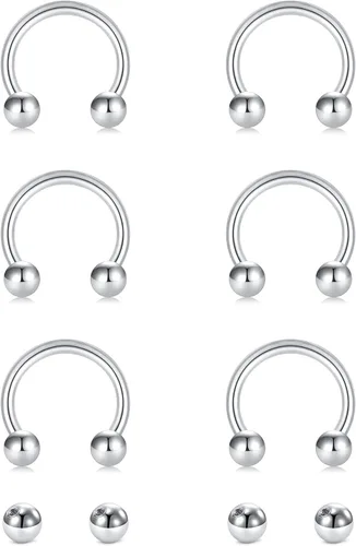 Vista 10 de D.Bella Anillos de herradura para el tabique de nariz de acero quirúrgico 16G 18G 20G Joyería de piercing para nariz, cartílago, hélix, tragus, aro