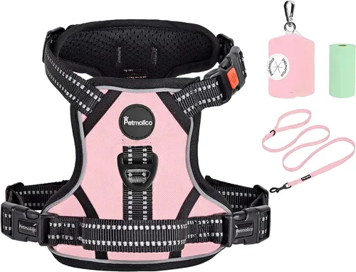 Vista 13 de Petmolico Juego de arnés para perro sin tirones con accesorio de correa, asa de fácil control, chaleco reflectante para razas pequeñas, chaleco