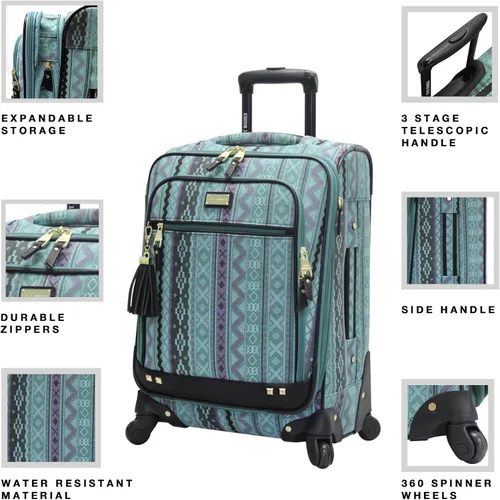 Vista 2 de Steve Madden Colección de equipajes de diseñador, 3 piezas Softside expansible ligero, juego de viaje incluye bolsa debajo del asiento, 20 pulgadas
