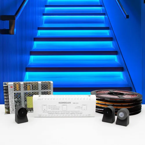 Vista 11 de Kit de iluminación LED para escaleras con sensor de movimiento inteligente KMG-3233, tira de luz LED cortable de 40" para luces de escalera LED